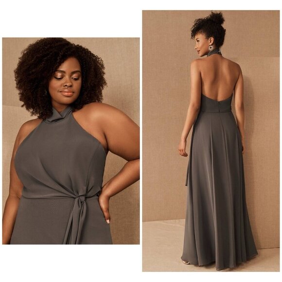 NWT Anthropologie BHlDN Jenny Yoo Elliya Maxi Dress Charcoal Gray Womens 2 - Picture 3 of 12